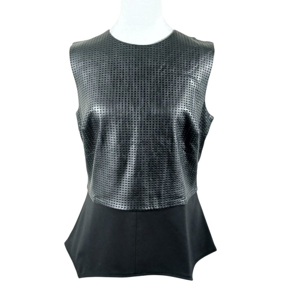 G.I.L.I.  Black Mixed Media Sleeveless Top, Faux Leather, Size 14 Chic Edgy Goth